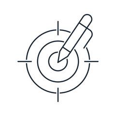 Pen and target. Accurate description. Event,order , mission.Vector linear icon isolated on white background.