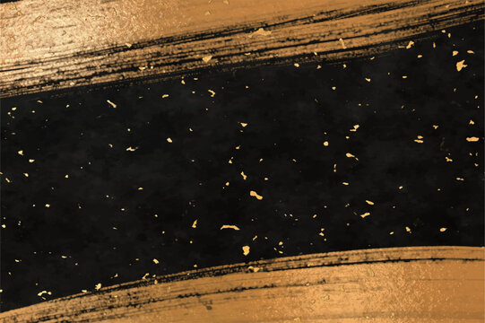 黒い和紙に光沢のある金色のブラシと金の粉で装飾された和風豪華な背景