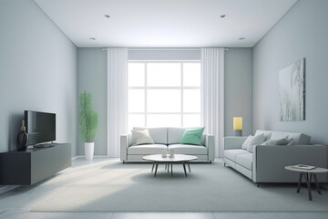 Fototapeta na wymiar Chic Modern Minimalism: Grey and White Living Room