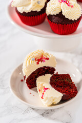 Red Velvet Cupcakes with White Chocolate Ganache Frosting