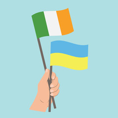 Flags of Ireland and Ukraine, Hand Holding flags