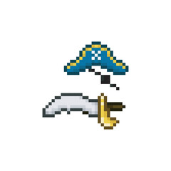 Obraz premium Pirate items, pixel art objects