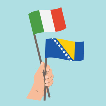 Flags of Italy and Bosnia and Herzegovina, Hand Holding flags