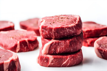 Tasty Steaks Stacked with White Background, Magazine Quality
