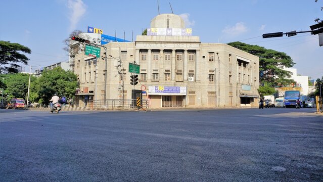 LIC or life insurance corporation of India building front view in JC Road, Corporation Circle, Near Townhall