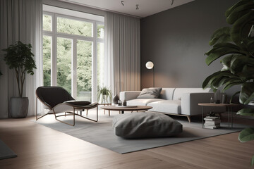 Scandinavian Chic: Nordic Clean Style Modern Living Room - Generative AI