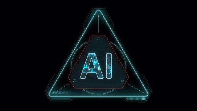 Motion graphic of Blue digital AI logo and artificial intelligence (AI) concept with futuristic HUD triangle technology interface abstract background concept alpha channel include
