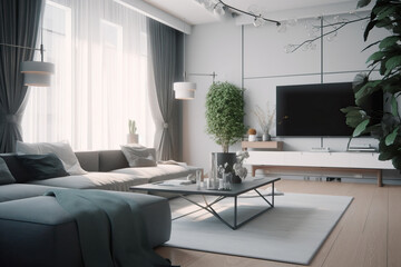 Fototapeta na wymiar Scandinavian Chic: Nordic Clean Style Modern Living Room - Generative AI