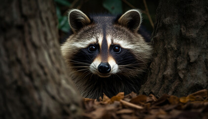 Fototapeta premium Fluffy red fox sitting on green grass generated by AI