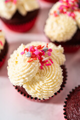 Red Velvet Cupcakes with White Chocolate Ganache Frosting