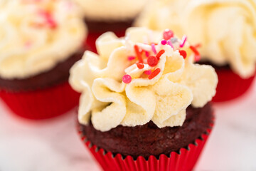 Red Velvet Cupcakes with White Chocolate Ganache Frosting