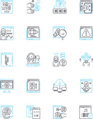 Financial guidance linear icons set. Budgeting, Investment, Retirement, Savings, Debt, Assets, Planning line vector and concept signs. Wealth,Insurance,Mortgage outline illustrations
