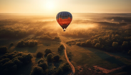 Hot air balloon flying high in nature generated by AI