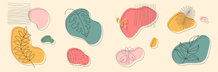 Hand drawn abstract minimal.Hand drawn plants, organic shapes, dots, lines. Vector set of minimal trendy abstract natural elements for graphic design