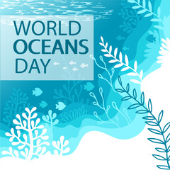 Fototapeta na wymiar Decorative stylized image of a sea turtle and underwater life. World oceans day