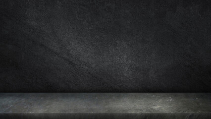 empty grey marble table top, dark black rustic cement stone background, product stand display,   empty space, party, promotion banner 