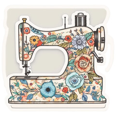 Embroidery Machine. Beautiful flowers with sewing machine stickers isolated on white background. Generative AI.