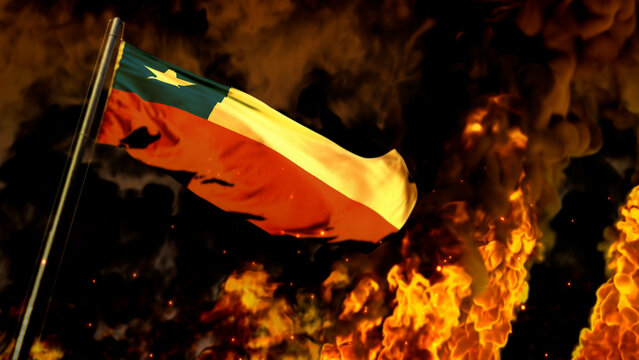 flag of Chile on burning fire backdrop - hard times concept - abstract 3D illustration