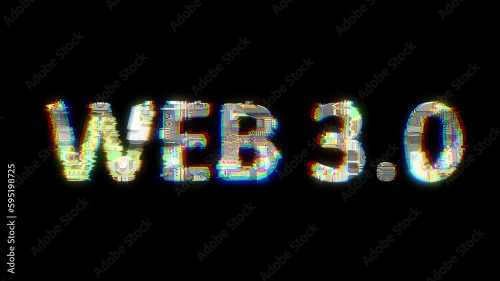 Poster glitch style cybernetical animated text web 3 0 on black bg, isolated - loop video