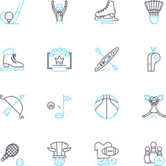 Competitions linear icons set. Challenge, Race, Contest, Game, Event, Battle, Match line vector and concept signs. Exhibition,Tournament,Showdown outline illustrations