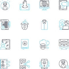 Keyword research linear icons set. Analysis, Targeting, Optimization, Competitors, Tools, Insights, Volume line vector and concept signs. Strategy,Ranking,Trends outline illustrations