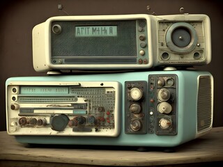 Fototapeta premium Old Retro Radio, Generative AI Illustration
