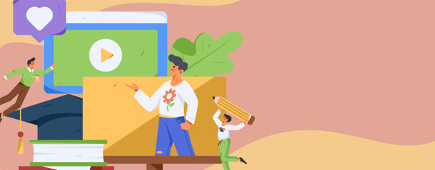 Fototapeta premium Education learning people flat vector concept hand drawn illustration 