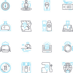 Address labels linear icons set. Labels, Stickers, Personalized, Custom, Shipping, Mailing, Postage line vector and concept signs. Adhesive,Decorative,Identification outline illustrations