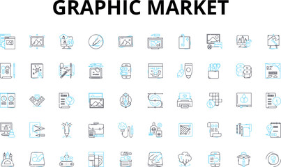 Graphic market linear icons set. Illustration, Logo, Branding, Typography, Vector, Design, Web vector symbols and line concept signs. Print,Identity,Presentation illustration