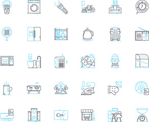 Town domicile linear icons set. Suburb, Haven, Neighborhood, Community, Cityscape, Village, Locality line vector and concept signs. Municipal,Borough,Dwelling outline illustrations