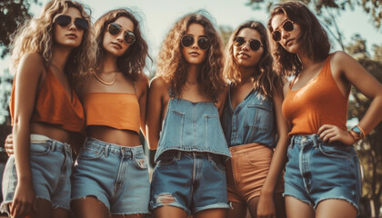 Young adults in sunglasses enjoy summer party generated by AI