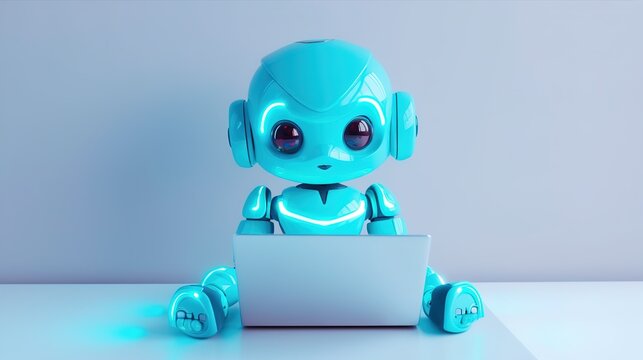 Cute adorable baby robot rendered in the style of children-friendly cartoon animation fantasy style, generative ai 