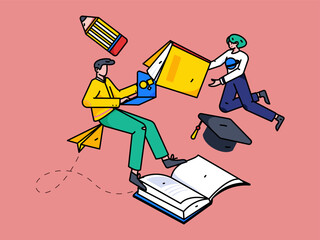 Education learning people flat vector concept hand drawn illustration
