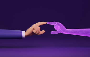 Human hand touch and AI about to touch fingers link between people and artificial intelligence