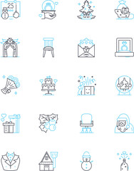 Space planning firm linear icons set. Design, Architecture, Layout, Interiors, Spatial, Functionality, Efficiency line vector and concept signs. Flow,Flexibility,Modern outline illustrations