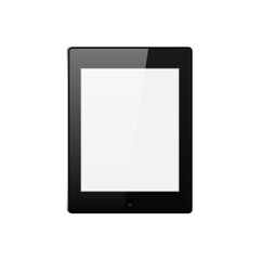 Tablet black color with blank touch screen isolated. Mockup on white background. Vector Illustration.