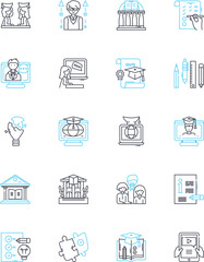 E-learning workshops linear icons set. Online, Interactive, Webinars, Virtual, Education, Learning, Workshop line vector and concept signs. Digital,Training,Technology outline illustrations