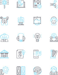 Gallery linear icons set. Arrk, Exhibition, Masterpiece, Display, Sculpture, Canvas, Photography line vector and concept signs. Collection,Frame,Painting outline illustrations