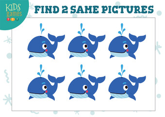 Find two same pictures kids game vector illustration