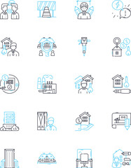 Infrastructure creation linear icons set. Development, Planning, Construction, Design, Engineering, Urbanization, Megaprojects line vector and concept signs. Modernization,Expansion,Investment outline