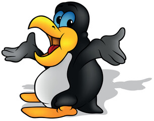 Blue-eyed Penguin from Profile with Open Arms and Open Beak
