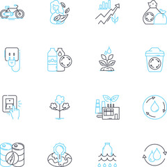 Sustainable developments linear icons set. Eco-friendly, Circular, Renewable, Green, Regenerative, Organic, Social line vector and concept signs. Economic,Environmental,Upcycling outline illustrations