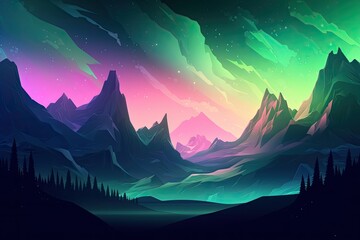 Aurora borealis in the mountains. Generative AI.