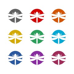 Dragonfly circle logo icon isolated on white background. Set icons colorful
