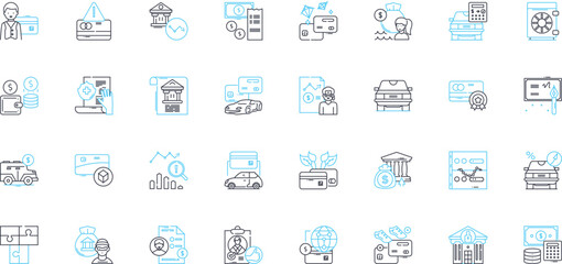 Profits earned linear icons set. Revenue, Gain, Earnings, Income, Return, Yield, Surplus line vector and concept signs. Benefit,Advantage,Prosperity outline illustrations