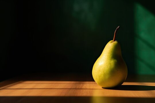 Pear on a wooden table. Generative AI.