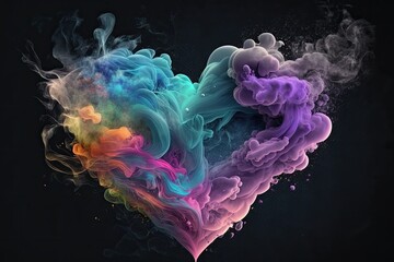 Colorful love heart shaped smoke. Generative AI.