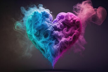 Colorful love heart shaped smoke. Generative AI.