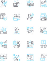 Business venture linear icons set. Investment, Start-up, Entrepreneurship, Expansion, Innovation, Marketing, Sales line vector and concept signs. Strategy,Collaboration,Nerking outline illustrations