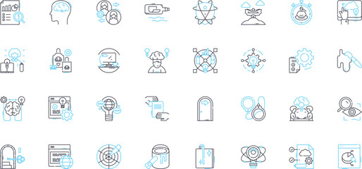 Ingenuity and resourcefulness linear icons set. Inventive, Creative, Innovative, Clever, Quick-witted, Adaptable, Versatile line vector and concept signs. Inventor,Resourceful,Problem-solver outline